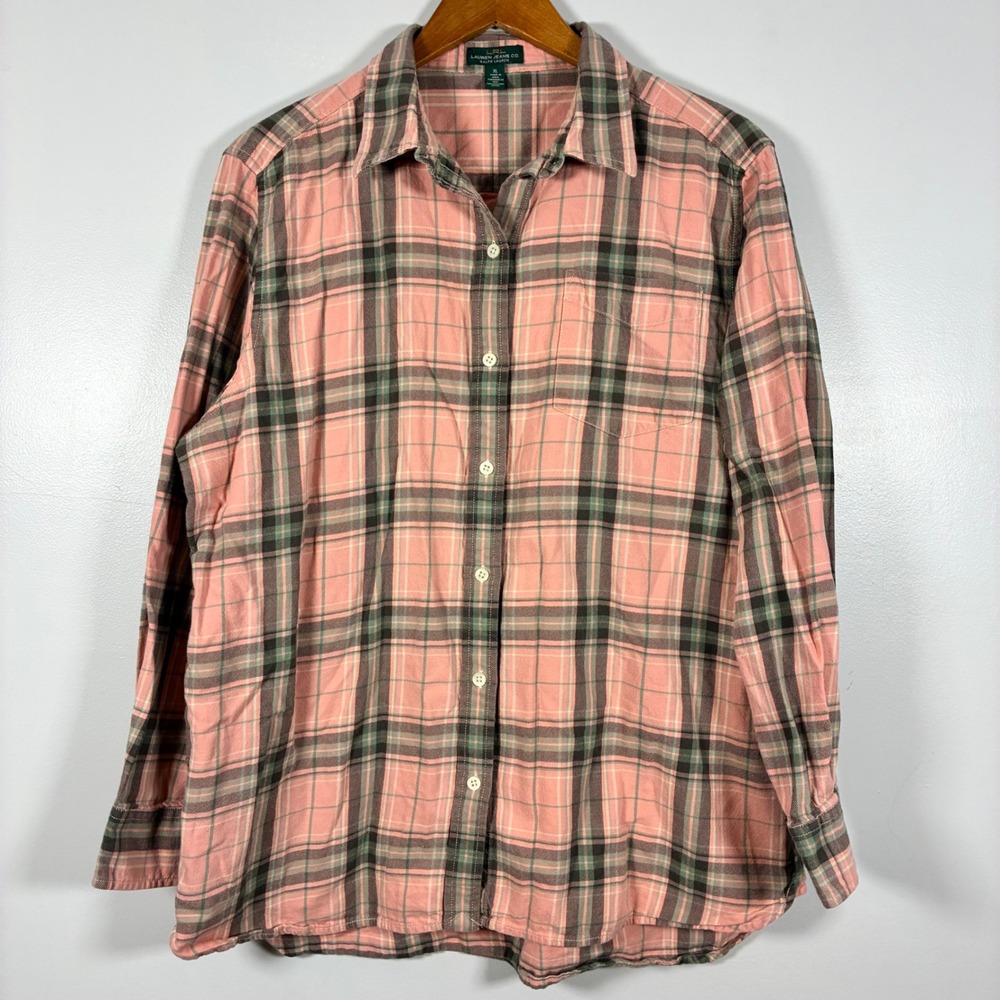 Lauren Ralph Lauren Button Down XL Plaid Flannel Shirt Classic Autumn Cottage